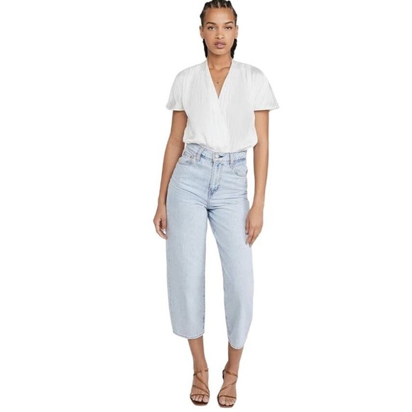 NWT Paige Dijon thong bodysuit, white, extra small, draped mock wrap front - Picture 1 of 13